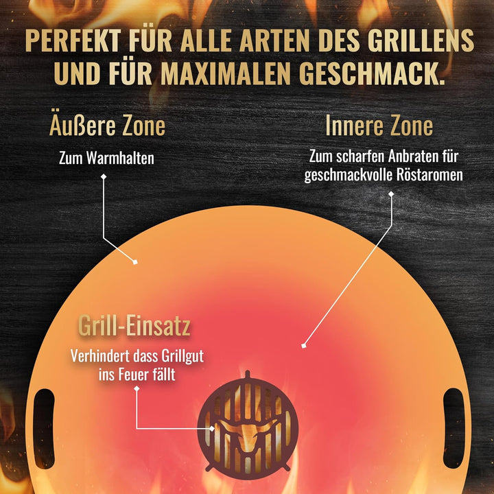Feuerplatte für Kugelgrill Handgriffe 100 cm,10 mm Stärke #236 – INKL. Grilleinsatz, Grillplatte für