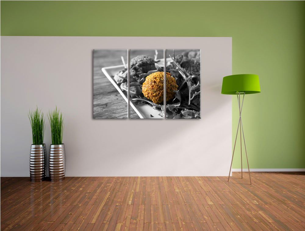 Fleischbällchen Salat schwarz/weiss 3-Teiler Leinwandbild 120x80 Bild auf Leinwand, XXL riesige Bild