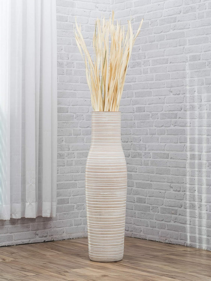 Leewadee Grosse Bodenvase für Dekozweige hohe Standvase Design Holzvase, Holz, 90 cm, White wash 90