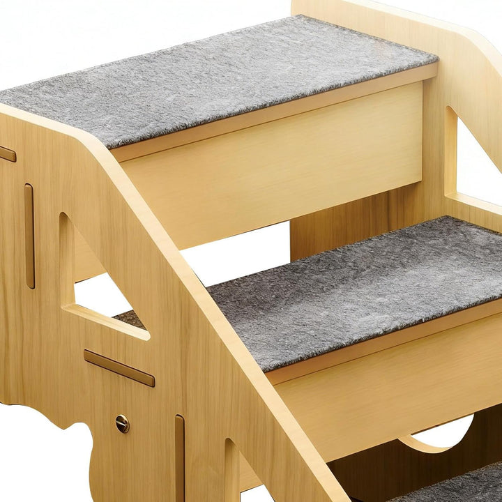 Hunderampe,Stabile rutschfeste Holztreppe für Hunde und Katzen - 3-Stufen-Hundetreppe für hohe Bette