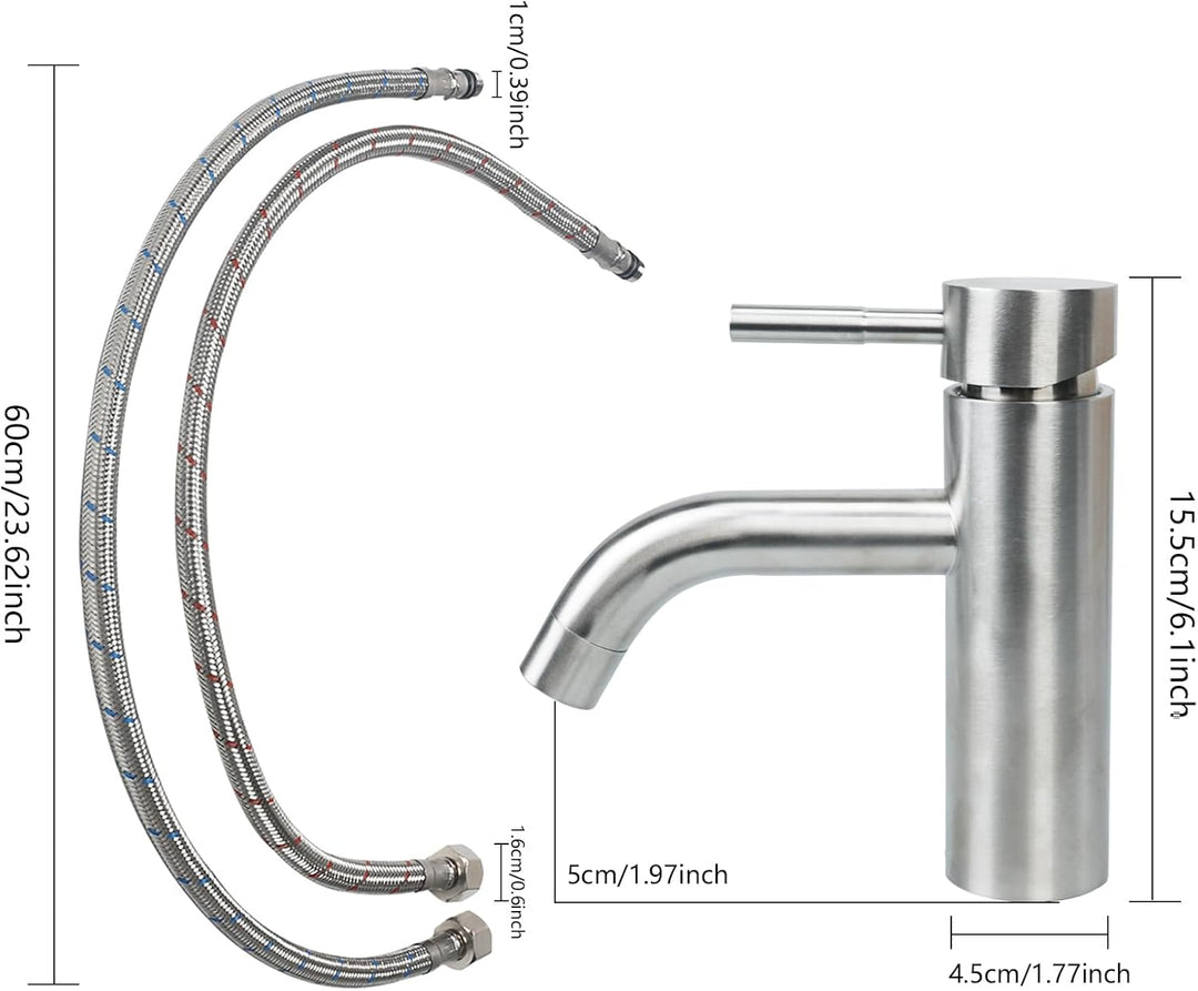 FALSKT Wasserhahn Bad SUS304 Edelstahl, Waschtischarmatur Infache Montage, Armatur Badezimmer mit 60