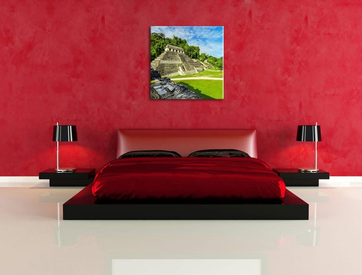 Pixxprint Maya Pyramiden aus Palenque als Leinwandbild/Grösse: 70x70 cm/Wandbild/Kunstdruck/fertig b