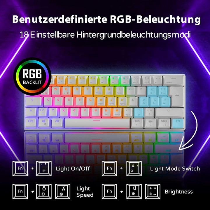 RK61 Mechanische Gaming-Tastatur, 2,4 GHz Wireless/Bluetooth/Wired 60% Mechanische Tastatur 61 Taste