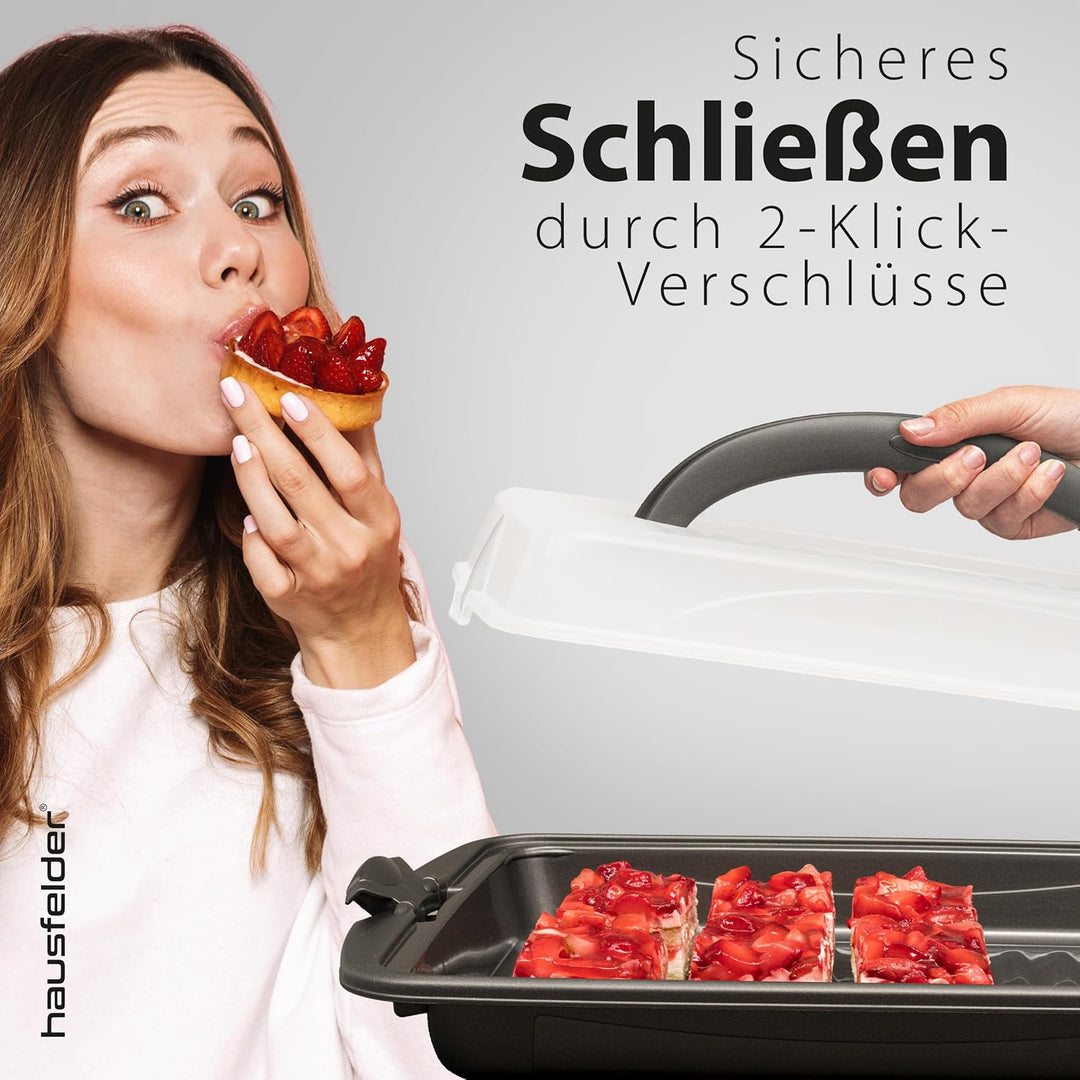 Hausfelder Kuchen Transportbox rechteckig mit Deckel, Kuchentransportbox für Blechkuchen, Kuchenbehä
