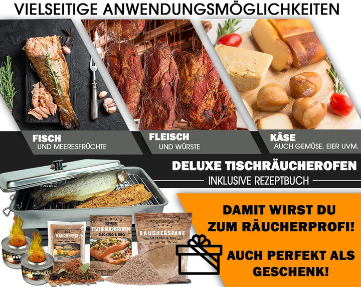 Angel-Berger Edelstahl Tischräucherofen mit Brennpaste Räucherofen