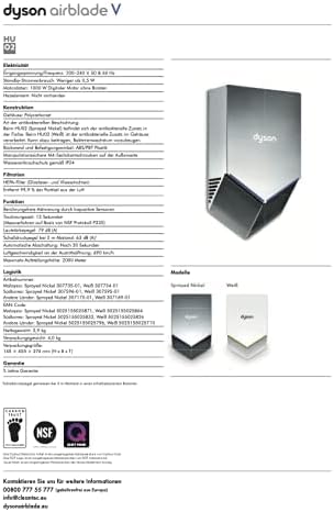 Dyson Airblade™ - HU02 White - Plug&Play aus Polycarbonat, Luft Klinge V elektrischer Handtrockner z
