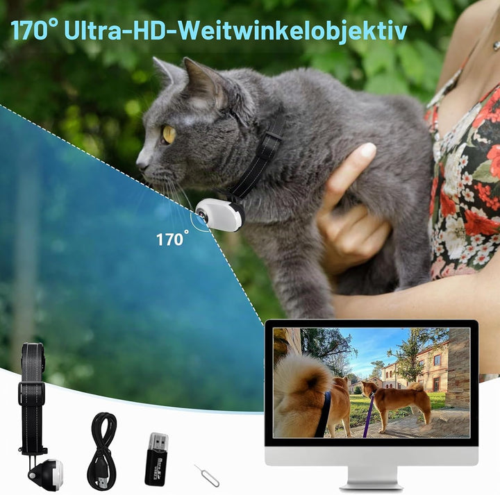ehomful HD 1080P Katzen-Kamera-Halsband mit Videoaufzeichnung, kabellose Mini-Sportkamera, kleine Ac
