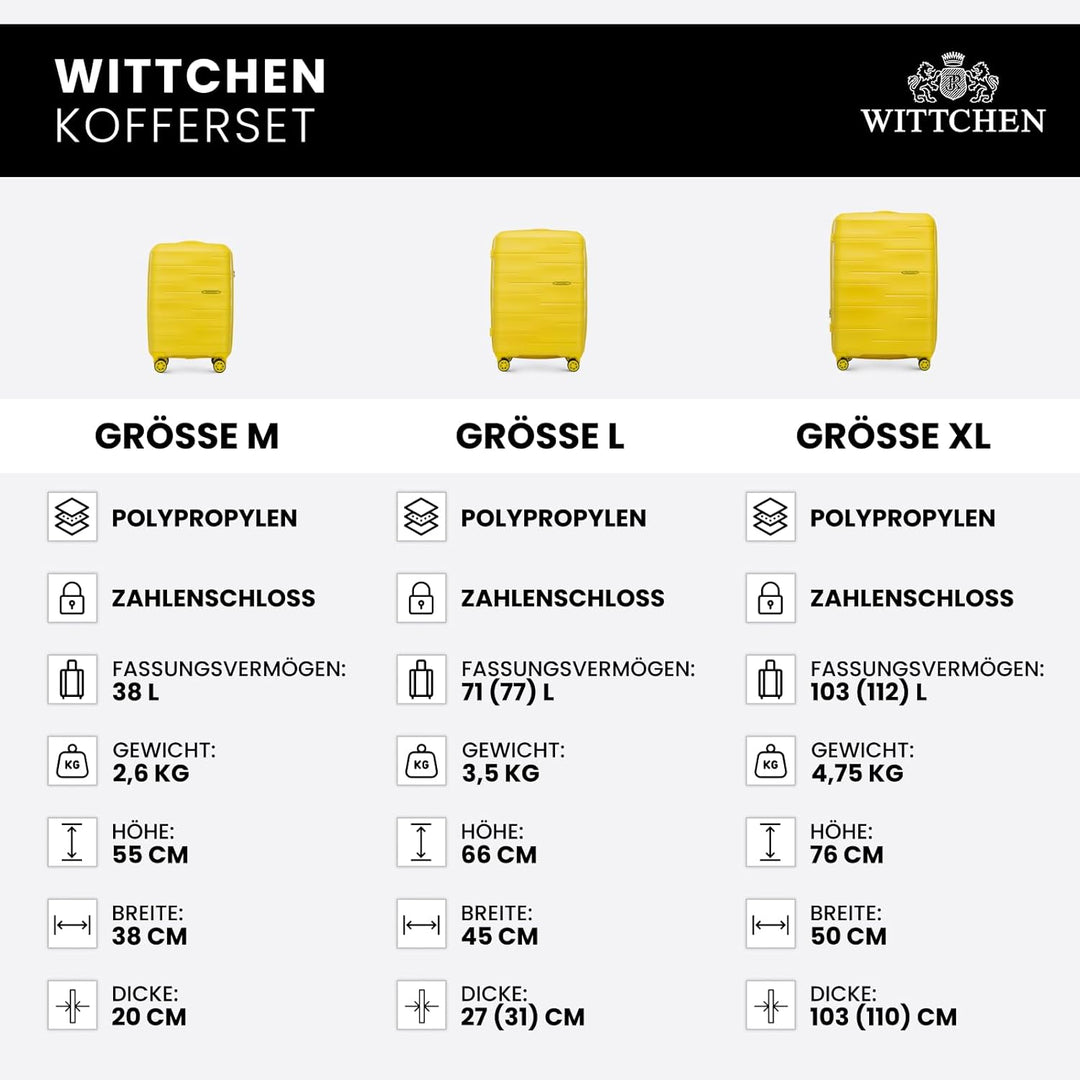 WITTCHEN ARCO Line | Reisegepäck-Set Leichtes Gepäck | Polypropylen TSA-Schloss Teleskopgriff 4 Lenk