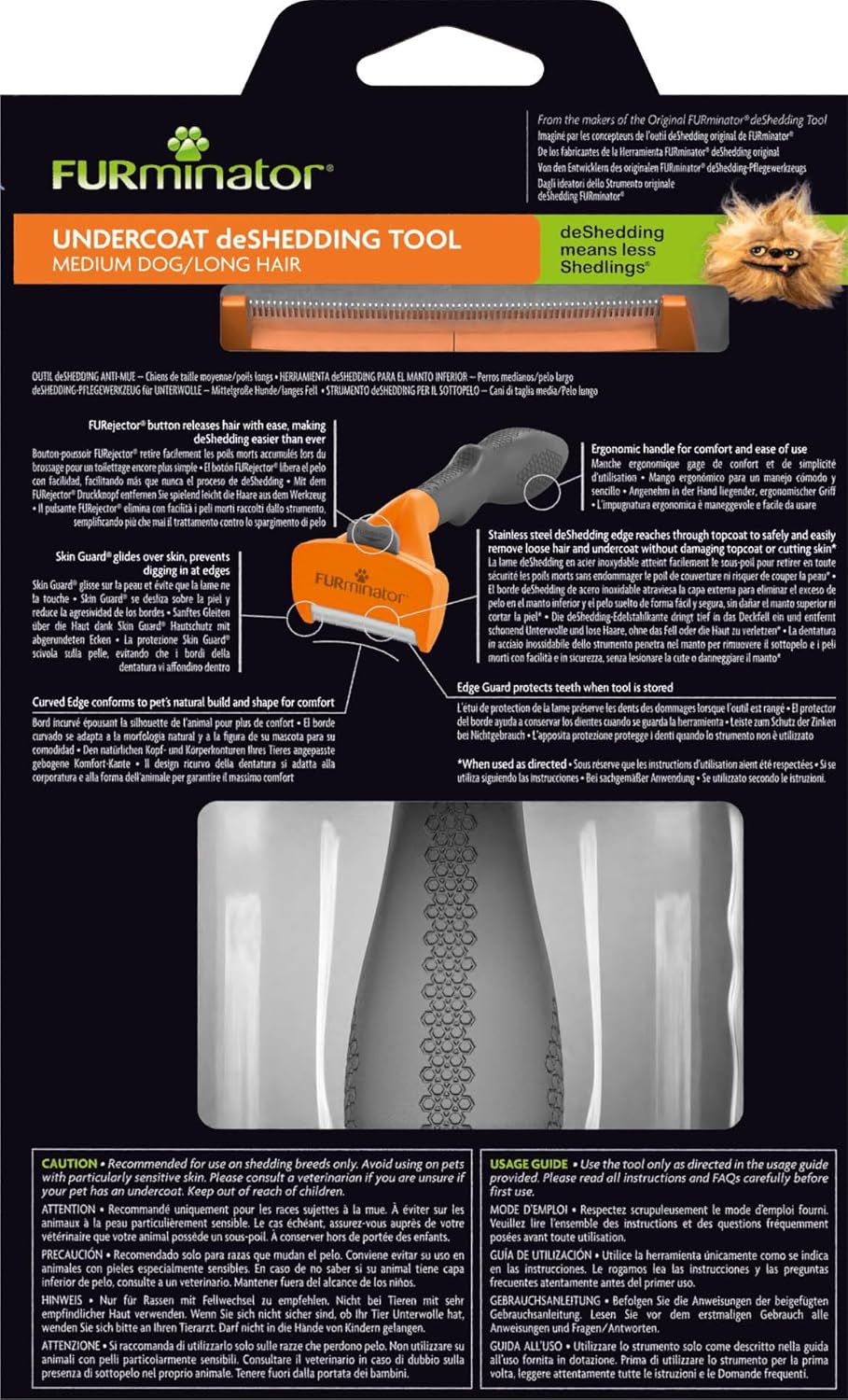 FURminator deShedding-Tool Hund Grösse M Langhaar - Hundebürste für mittelgrosse Hunde zur Entfernun
