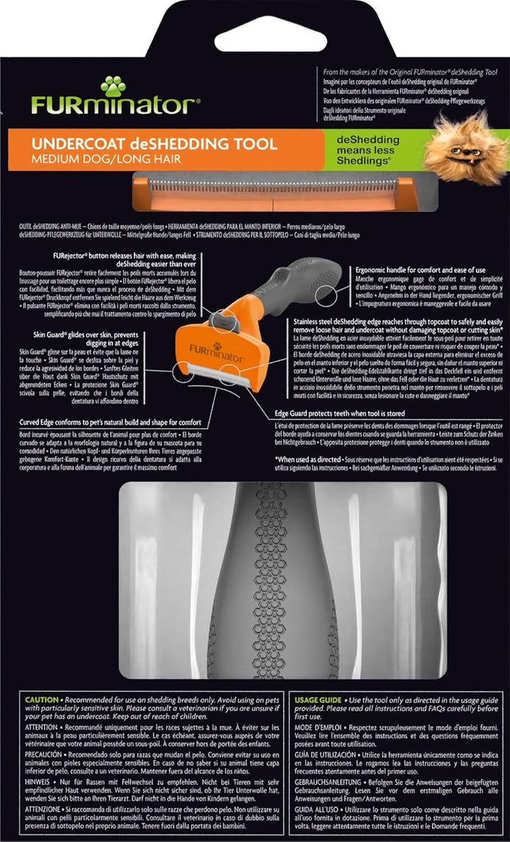 FURminator deShedding-Tool Hund Grösse M Langhaar - Hundebürste für mittelgrosse Hunde zur Entfernun