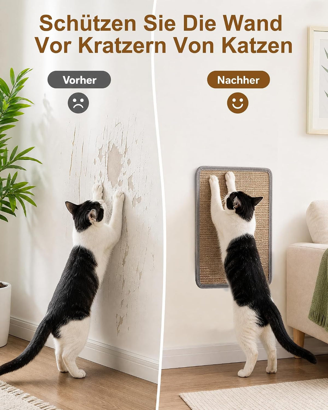 Kratzmatte Katze Wand 2 Stück 40 x 60 cm – Verstärkte Sisal Kratzmatte | Kratzbrett Katze Wandmontag