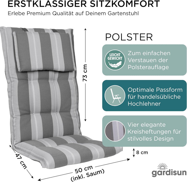 gardisun Gartenstuhlauflagen Hochlehner mit Kopfteil I Extra Dicke Sitzauflagen I Made in EU Polster