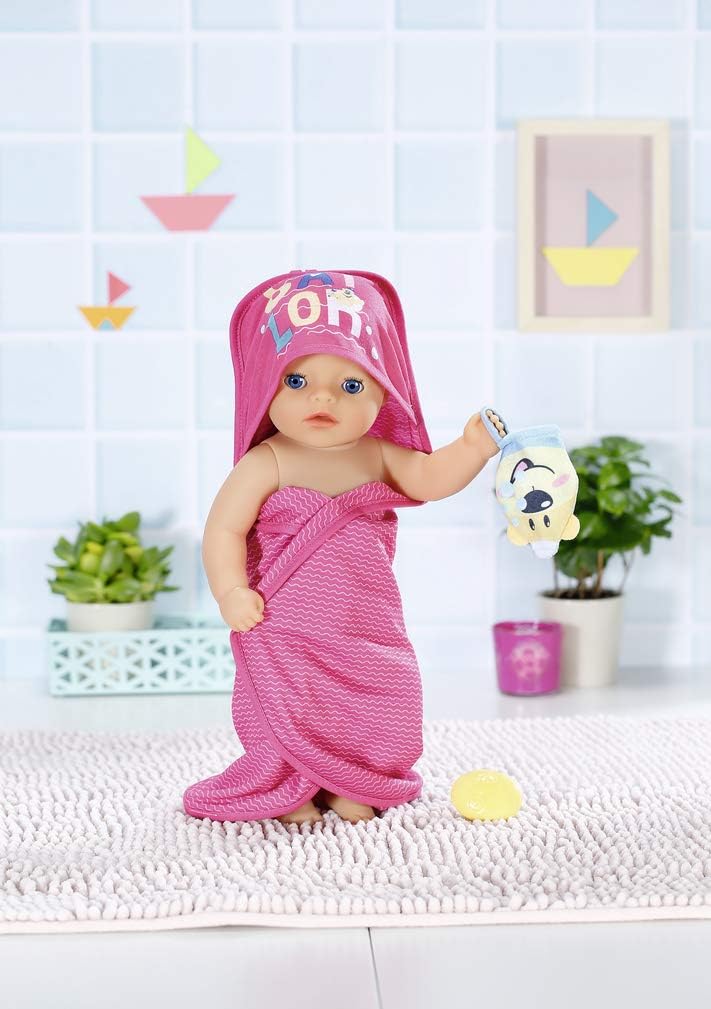 BABY born Bath, Puppenzubehör fürs Bad mit Kapuzenhandtuch, Schwamm und Waschlappen, für 43 cm Puppe