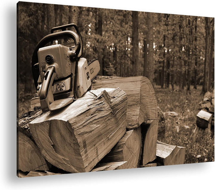 deyoli Holzfällercamp Format: 80x60 Effekt: Sepia als Leinwandbild, Motiv fertig gerahmt auf Echthol