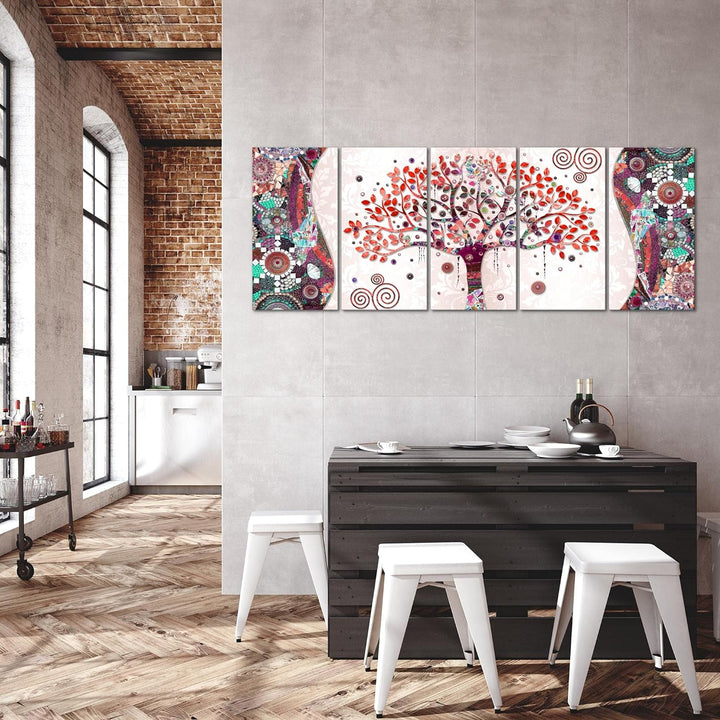 Runa Art Wandbild XXL Gustav Klimt - Baum des Lebens Wohnzimmer 200 x 80 cm Rosa 5 Teilig - Made in