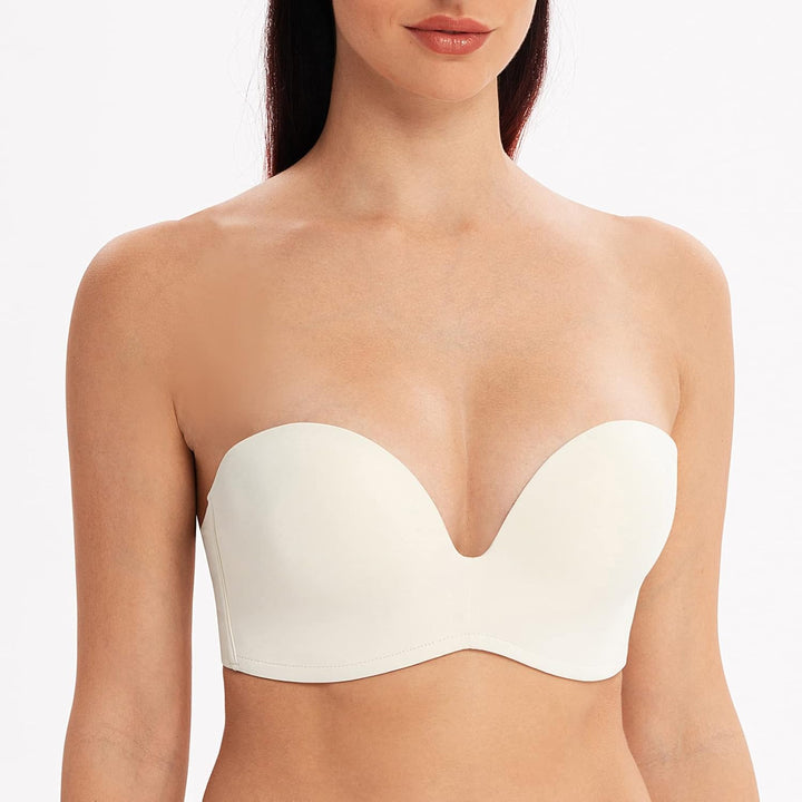 MELENECA Damen Ohne Bügel Push Up Geformte Cups Trägerloser Lift Up BH 80F Gebrochenes Weiss, 80F Ge