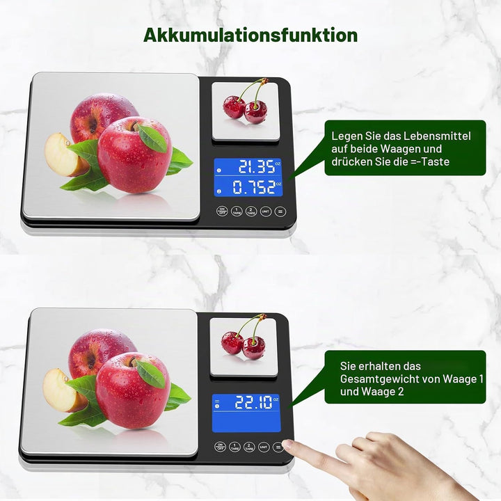 BRICH küchenwaage digital mit Dualer Plattform – 500g/0,01g &amp; 15kg/1g Präzision, Summierfunktion, 7