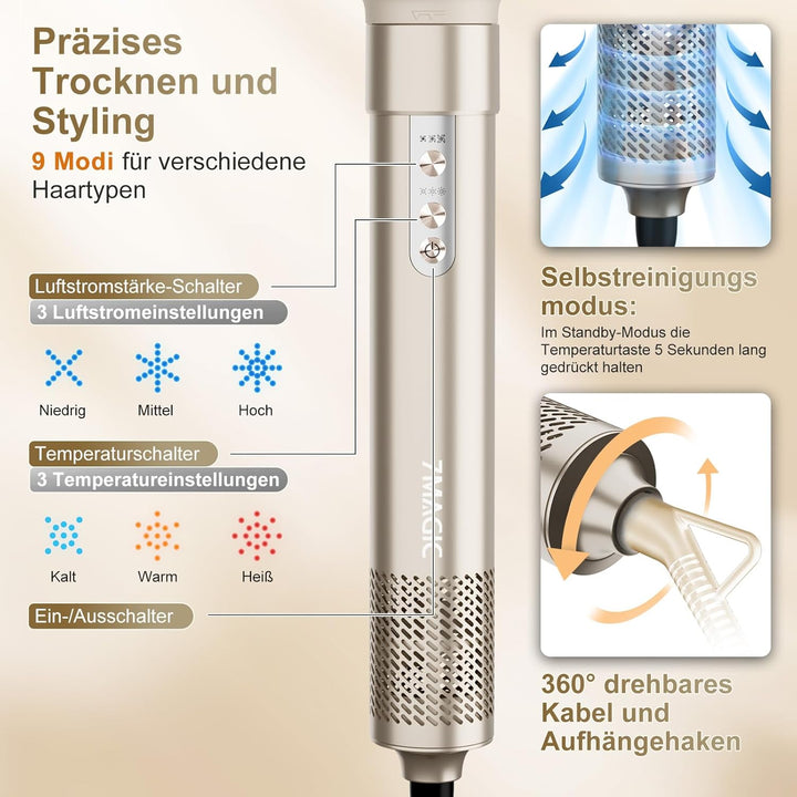 7MAGIC 6 in 1 Airstyler, Hairstyler, Lockenstab Auto-Wrap, Stylen Sie Beach Wave, Ionen Föhn, Profes