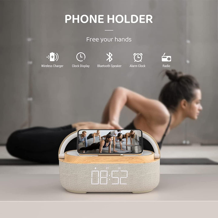 COLSUR Radiowecker Digital mit Wireless Charger, Bluetooth Lautsprecher mit USB-Ladegerät, Smart Wec