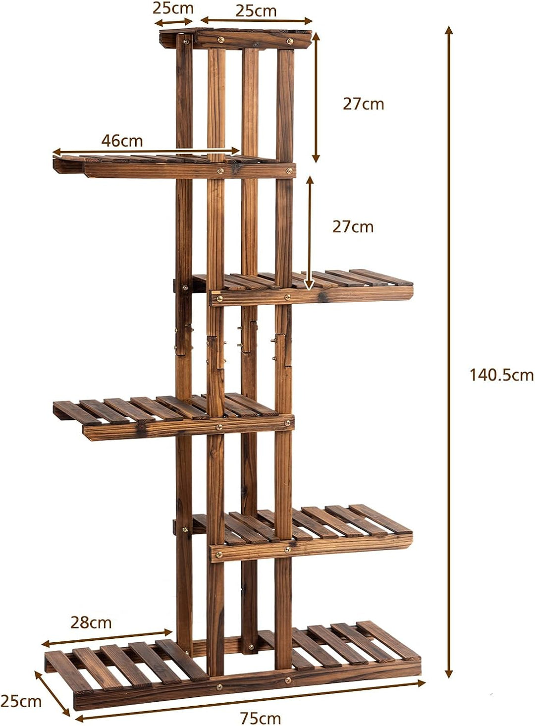 GIANTEX Blumenregal aus Massivholz, Blumenständer mit 6 Ebenen, stehendes Pflanzenregal Gartenregal,
