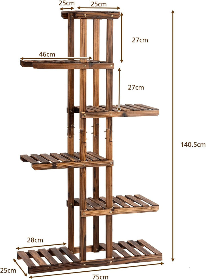 GIANTEX Blumenregal aus Massivholz, Blumenständer mit 6 Ebenen, stehendes Pflanzenregal Gartenregal,