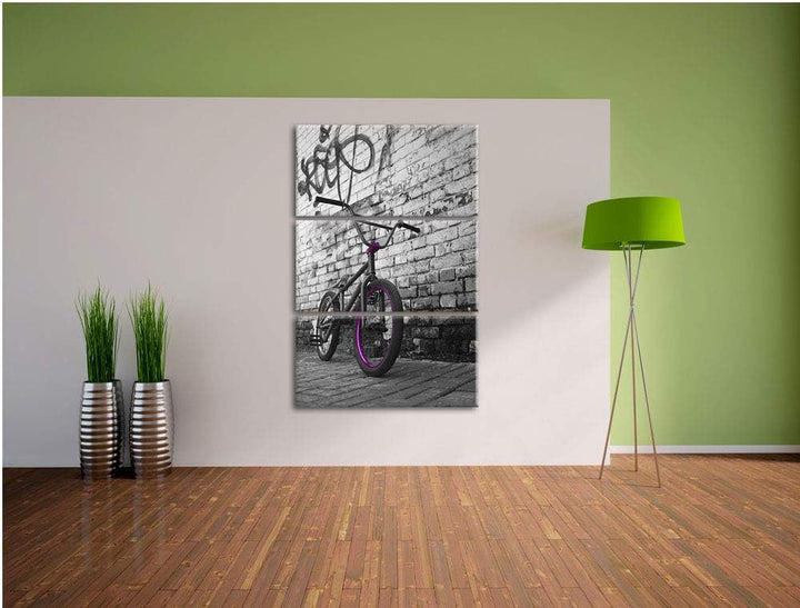 Pixxprint BMX Fahrrad Graffiti als Leinwandbild | Grösse: 3 Teilig (120x80) | Wandbild| Kunstdruck |