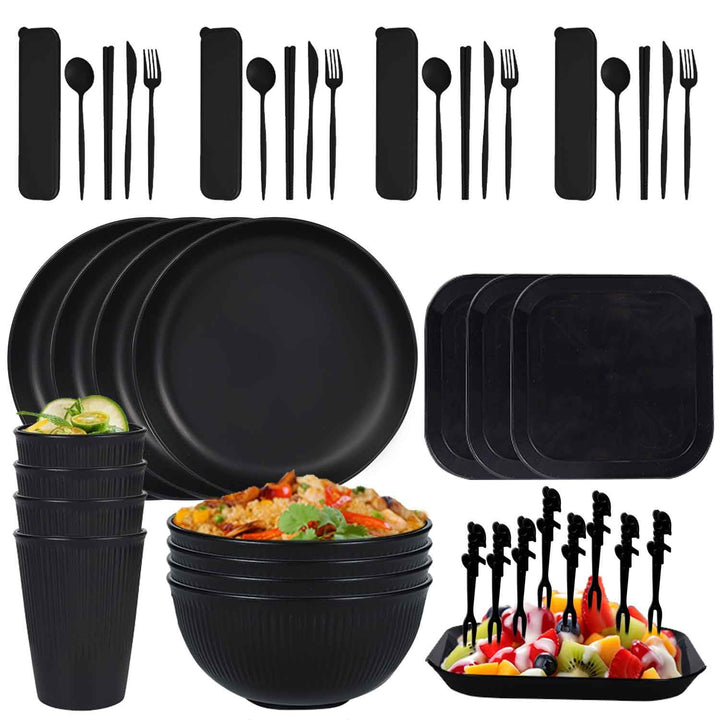 Camping Teller, Picknick Geschirr Sets 4 personen, Camping Zubehör aus Kunststoff für Party, Zuhause