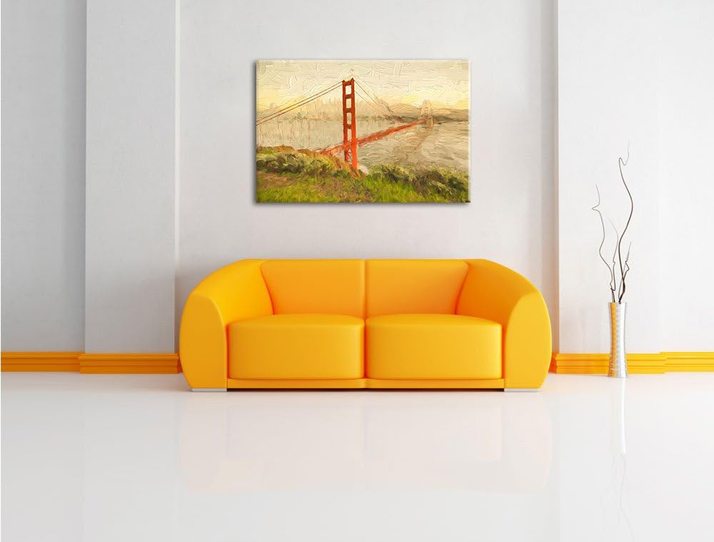 Pixxprint Golden Gate Bridge in San Francisco Pinsel Effekt, Format: 100x70 auf Leinwand, XXL riesig