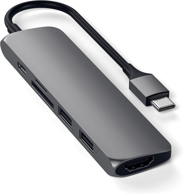 SATECHI 6-in-1 USB-C Hub Slim, Multiport-Adapter, Dockingstation mit 4K HDMI, 60W Power Delivery, 2X