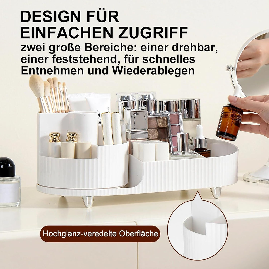 Make up Organizer 360° Drehbar, Grosser Bad Kosmetik Organizer mit Aufbewahrungsbox für Schminktisch