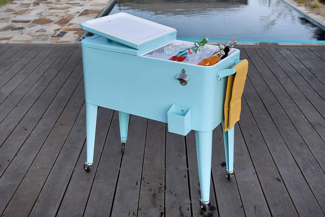 Permasteel Kühlbox auf Rollen | Klassischer Terrassenkühler aus Stahl | Kühlschrank für Garten Retro