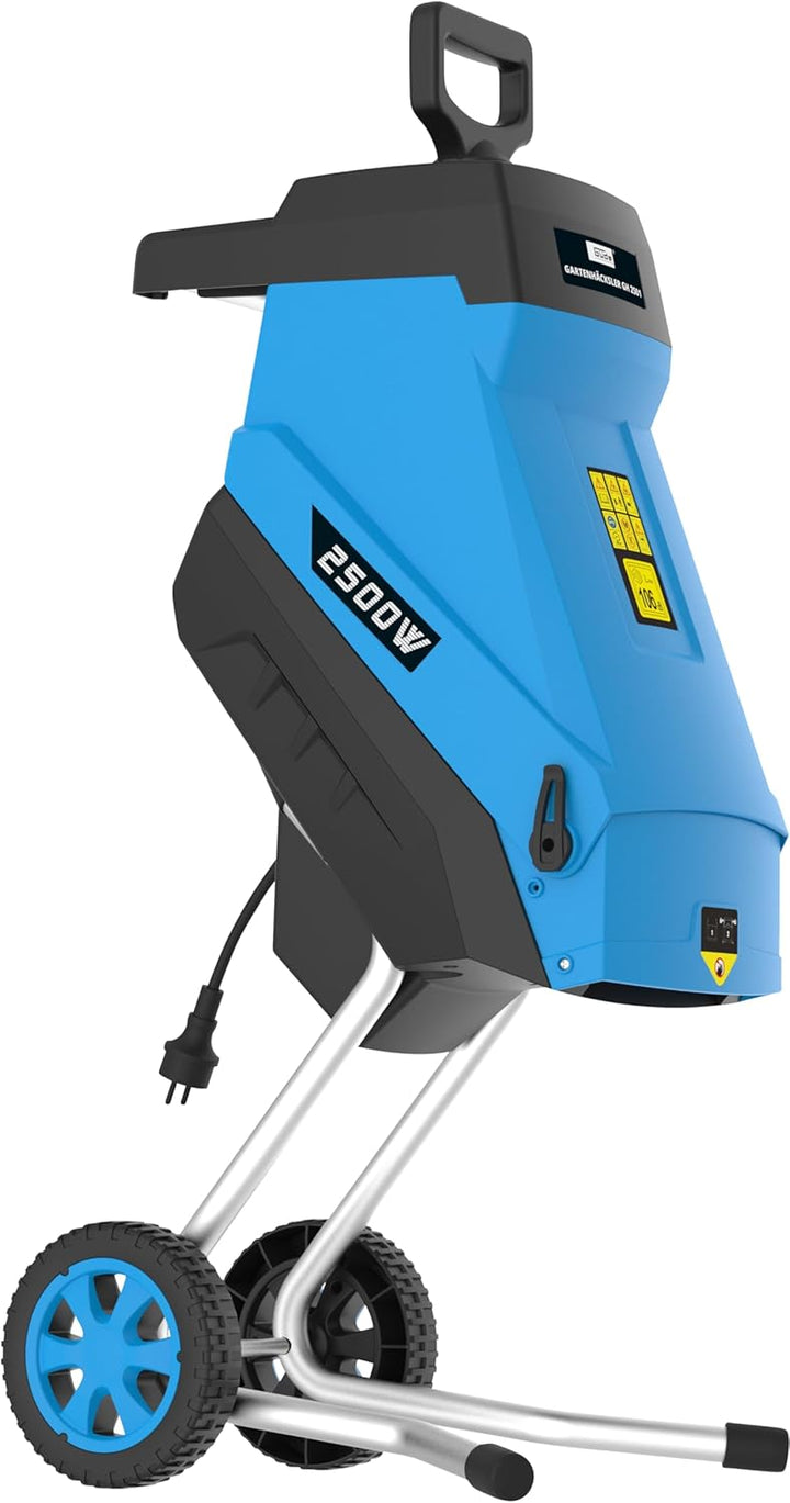 Güde Gartenhäcksler GH 2501 (2500 W, Messertechnik, wartungsarm, Selbsteinzug, Transporträder, Überl