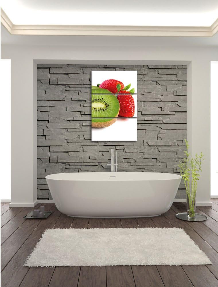Pixxprint Kiwi und Erdbeeren 3-Teiler Leinwandbild 120x80 Bild auf Leinwand