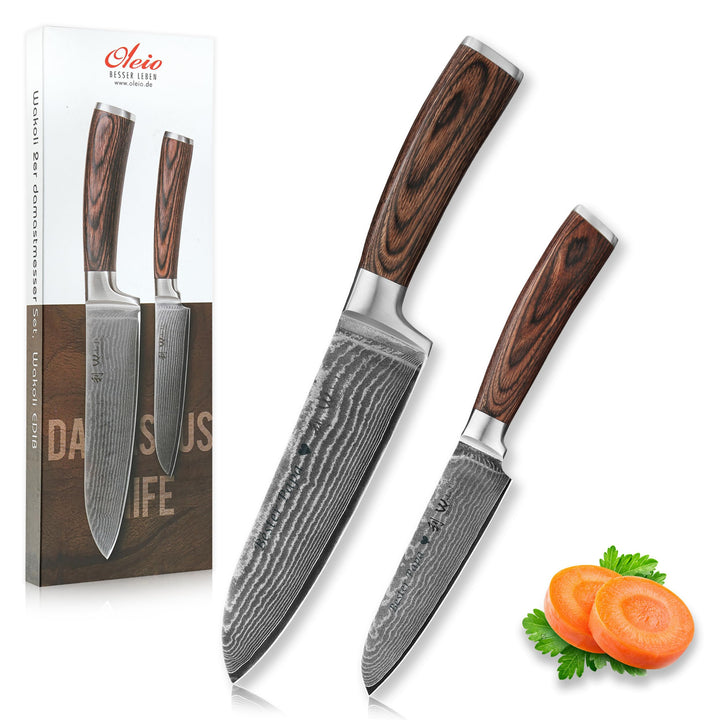 Wakoli Edib 2er Damastmesser Set mit Gravur – Personalisiertes Messer-Set, grosses & kleines Santoku