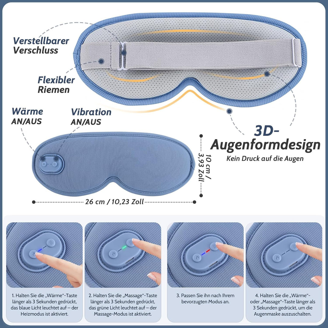 Wiederaufladbare Kabellose 3D Augenwärme Schlafmaske, Lichtundurchlässig Augenmaske mit Einstellbare