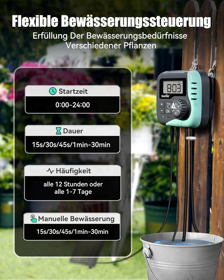 RAINPOINT Solar Bewässerungssystem, 45L/H Automatische Solar Bewässerung mit Programmierbarem Timer,