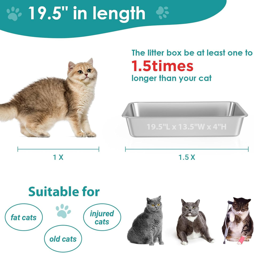 IKITCHEN Grosse Katzentoilette Edelstahl(50×35×10cm), Litter Box Katzenklo, Katzen und Kaninchen Met