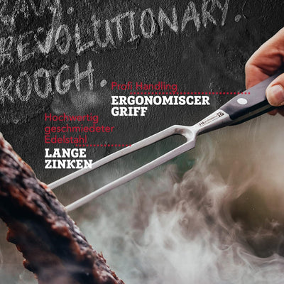 FMProfessional Fleischgabel für Steaks, Braten & Gemüse by Fackelmann – Grillgabel mit langen Zinken