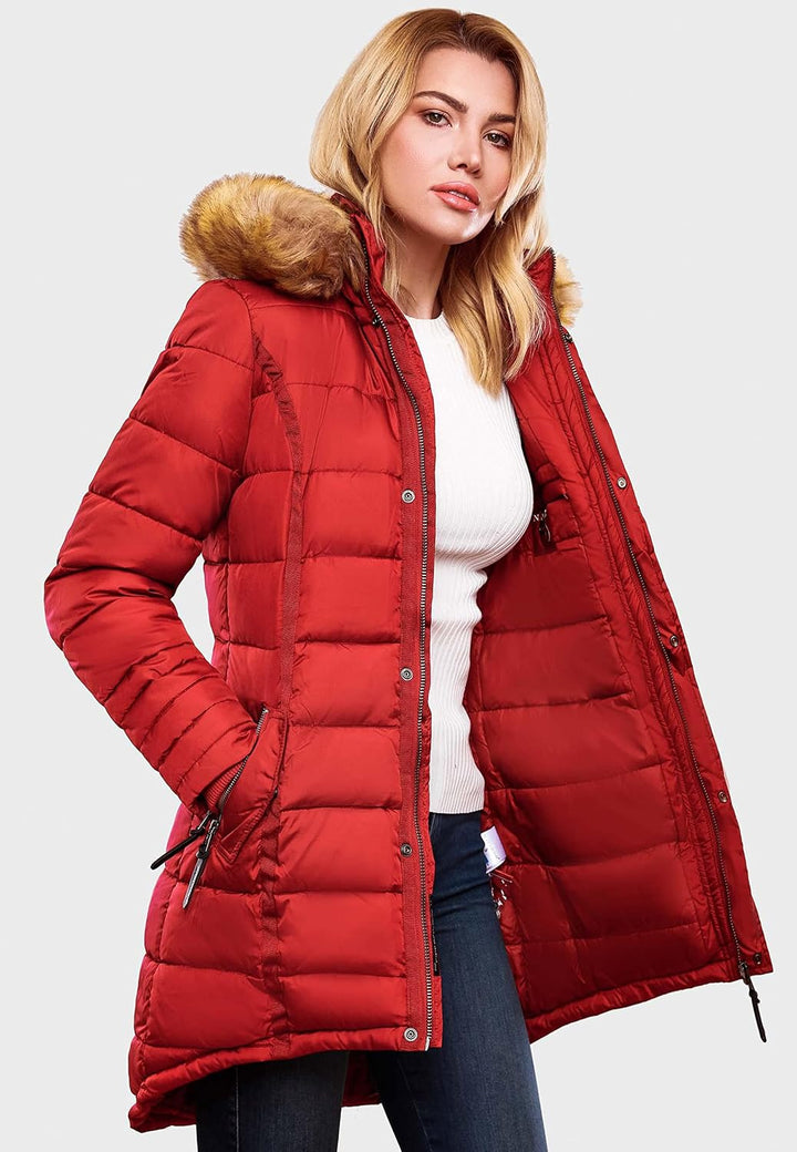 Navahoo Damen Warmer Winter Steppmantel Papaya XS-XXL S Rot, S Rot