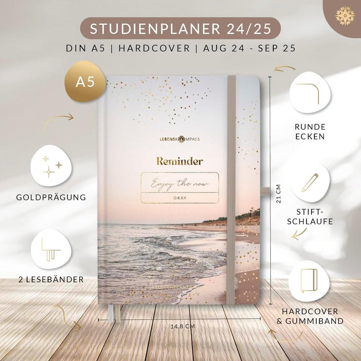 Lebenskompass Studienplaner 2024 2025 A5 ”COAST” - Schöner Semesterplaner für Uni - Terminplaner Buc