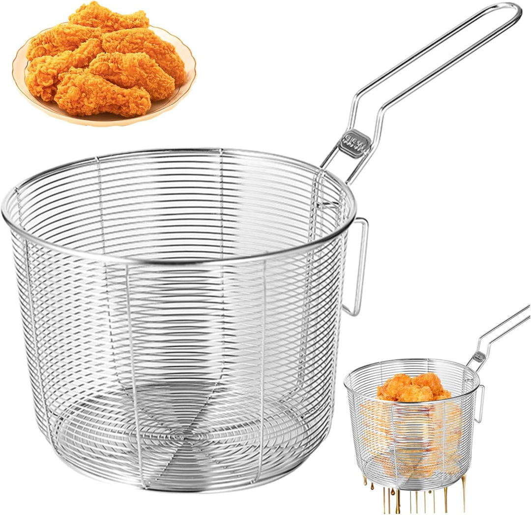 Edelstahl -Fritteusenkorb mit Griff, 6, 9 Zoll feines Netz Fritting -Bremkorb für Ölfilterung und En