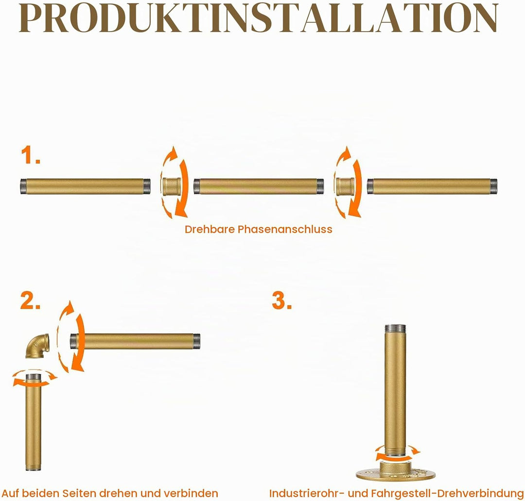 Kleiderstange Wandmontage Golden 76 cm, Klassische und Vintage Garderobenstange im Industrie-Design