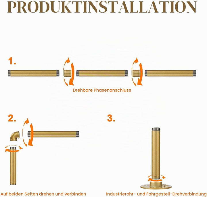 Kleiderstange Wandmontage Golden 76 cm, Klassische und Vintage Garderobenstange im Industrie-Design