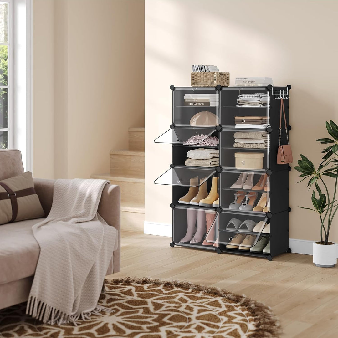 WOLTU Schuhregal, Schuhschrank mit 8 Fächern, Platzsparend, Mit Haken, Schuhablage Kunststoff, für F