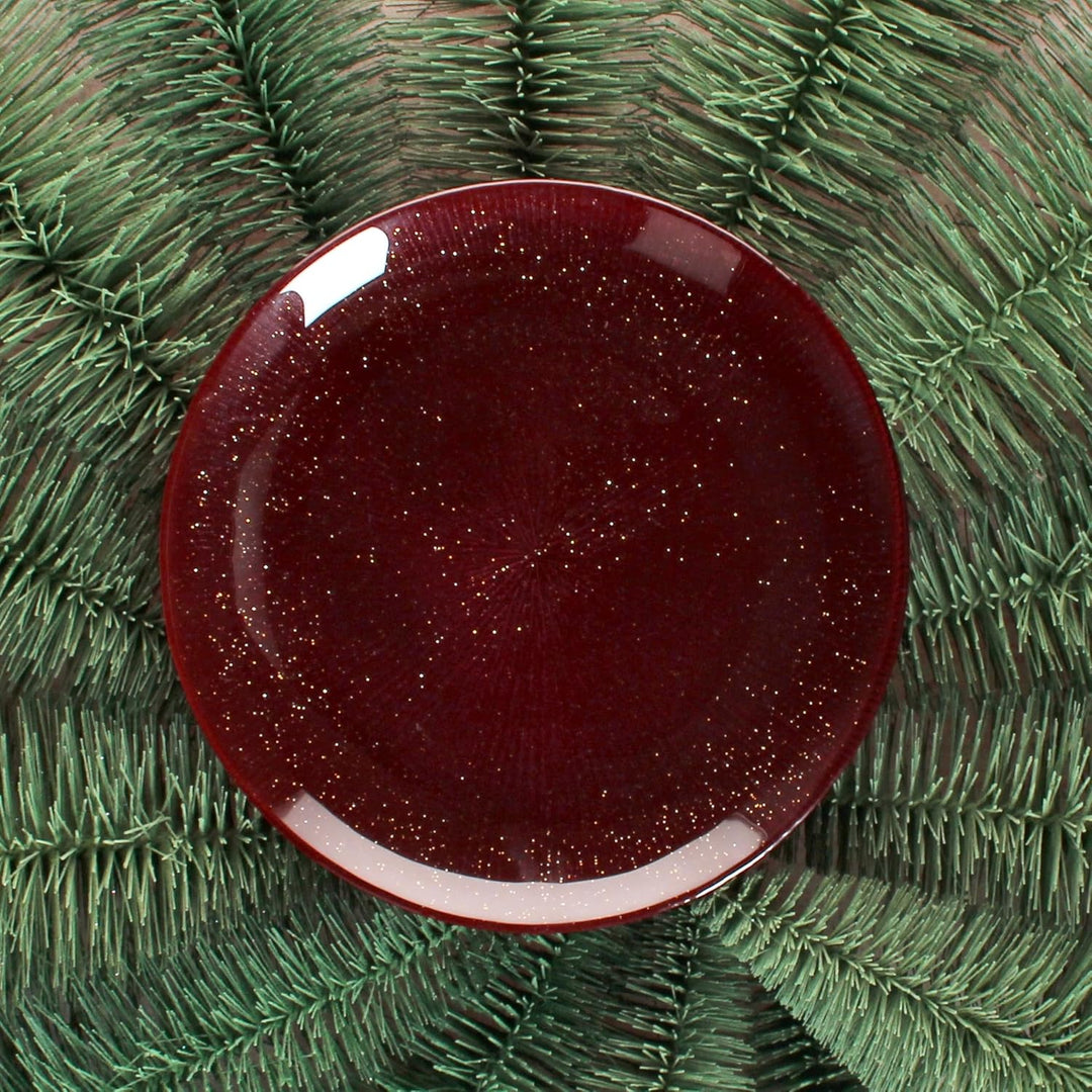 MamboCat 6er Set Suez Kuchenteller I Ø21,2cm I Dunkelroter Dessertteller aus Glas mit Relief & Glitz