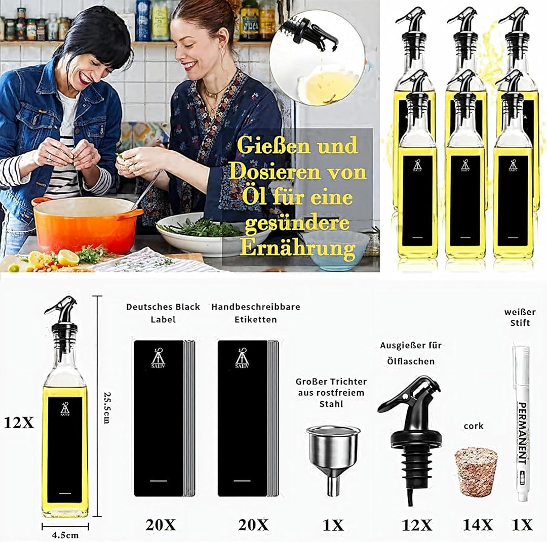 12 Stück Ölflasche mit Ausgiesser(Einhand-Würzen), Ölspender, 250 ml Oil Bottle, Essig und Ölflasche