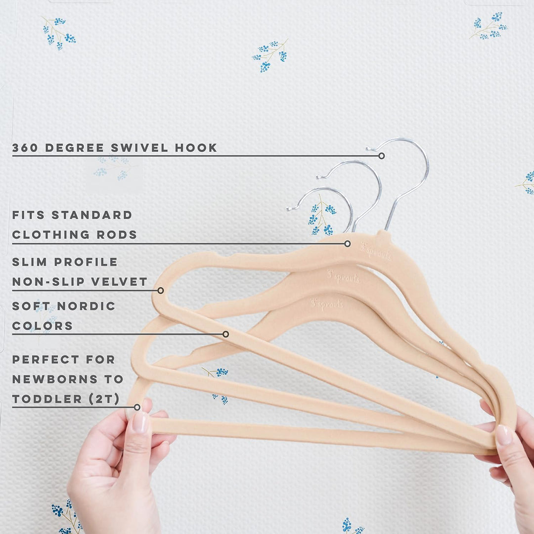 3 Sprouts Kinder Kleiderbügel aus Samt - rutschfest & Robust - Ideal für Baby- & Kleinkinderkleidung