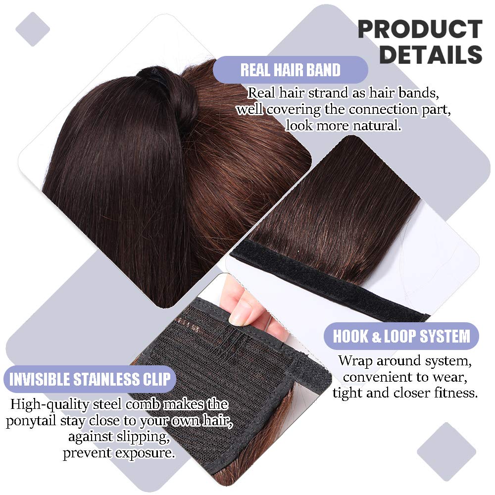 Elailite Ponytail Extension Echthaar #2 Dunkelbraun, Haarverlängerung Zopf Haarzopf Pferdeschwanz Ha