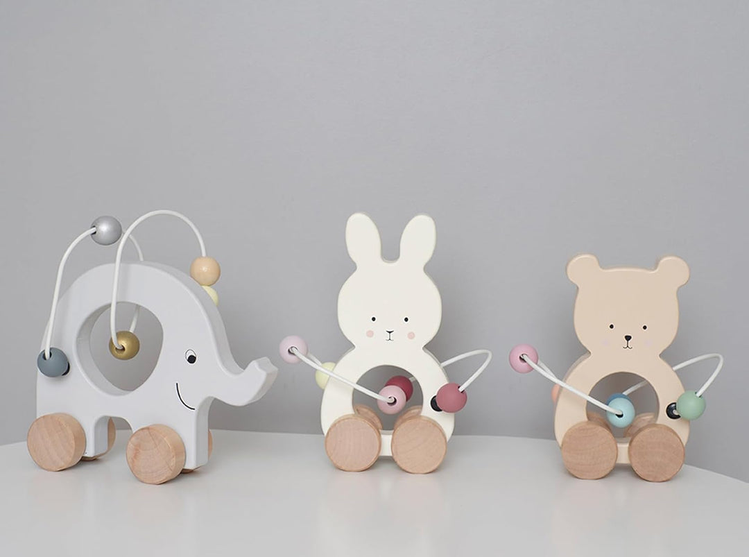 Spielzeug Elefant mit Abakus aus Holz personalisierbar mit Name und Datum Baby Geschenk mit Gravur