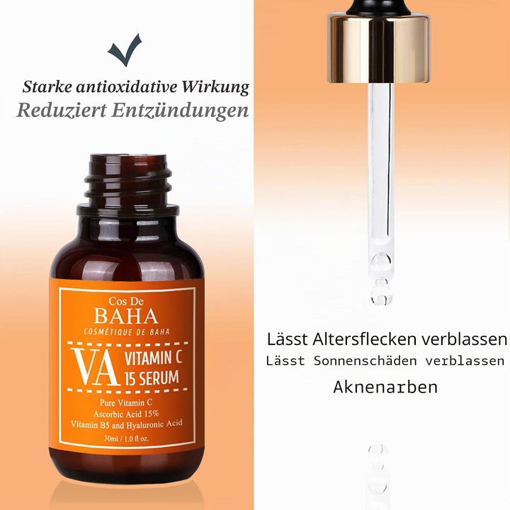 Vitamin C Serum 30ml Ascorbinsäure 15% + Vitamin B5 - Koreanische Hautpflege gegen Altersflecken